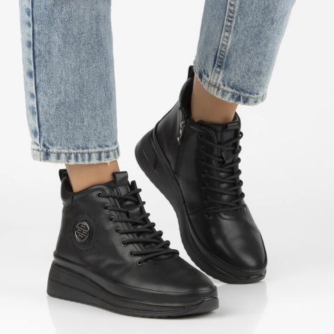 Skórzane botki damskie Filippo DBT 4215/23 BK BK czarne