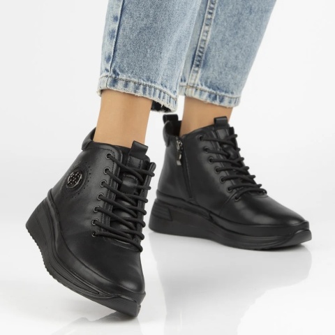 Skórzane botki damskie Filippo DBT 4215/23 BK BK czarne