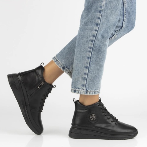 Skórzane botki damskie Filippo DBT 4215/23 BK BK czarne