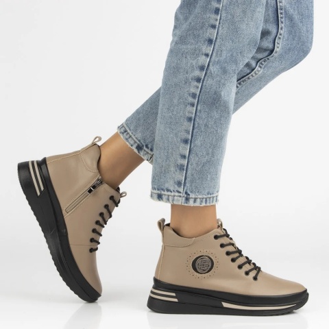 Skórzane botki damskie Filippo DBT 4215/25 TP beż