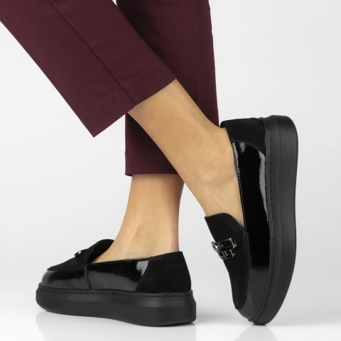 Skórzane półbuty damskie Filippo DP7216/25 BK