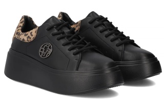 Skórzane sneakersy damskie na platformie Filippo DP6058/24 BK LEO czarny