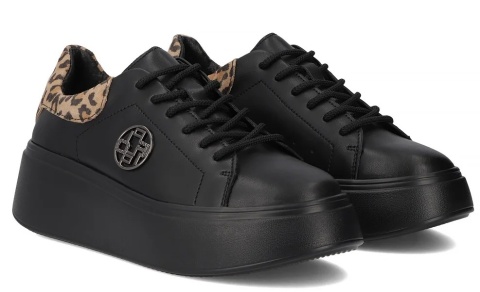 Skórzane sneakersy damskie na platformie Filippo DP6058/24 BK LEO czarny