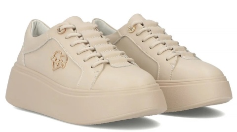 Skórzane sneakersy damskie na platformie Filippo DP6058/25 BE H beż