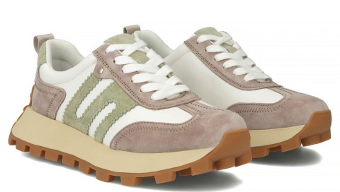 Skórzane sneakersy damskie na platformie Filippo DP6743/25 WH BE