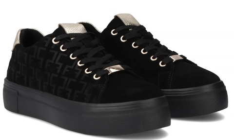 Skórzane sneakersy damskie na platformie Filippo DP6850/25 BK czarne