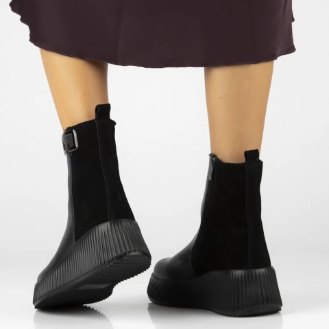 Skórzane botki damskie na platformie Filippo DBT7268/25 BK czarny