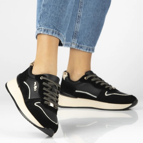 Skórzane sneakersy damskie na platformie Filippo DP7103/25 BK czarny
