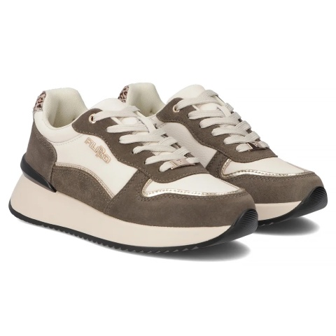 Skórzane sneakersy damskie na platformie Filippo DP7103/25 WH BR biały