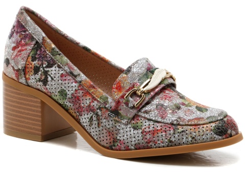 Półbuty damsie M. Daszyński MR2201D - 13 szare kwiaty