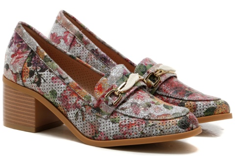 Półbuty damsie M. Daszyński MR2201D - 13 szare kwiaty