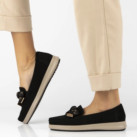 Skórzane półbuty damskie Filippo DP6457/25 BK SU