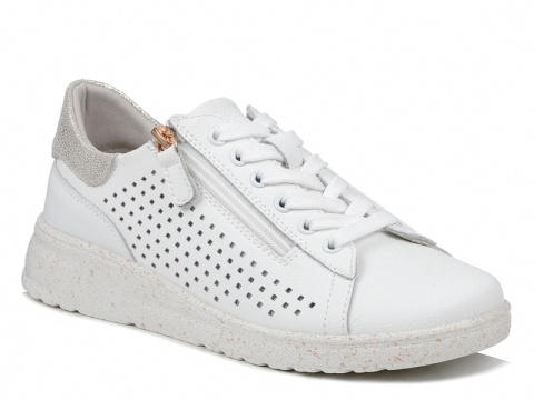 Skórzane sneakersy damskie na platformie Evento 26PB18-137 biało-złote