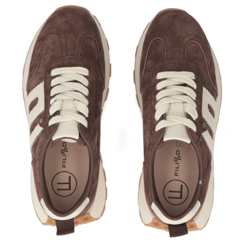 Skórzane sneakersy damskie na platformie Filippo DP6743/26 D BR brąz