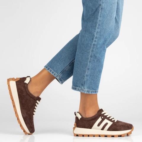 Skórzane sneakersy damskie na platformie Filippo DP6743/26 D BR brąz