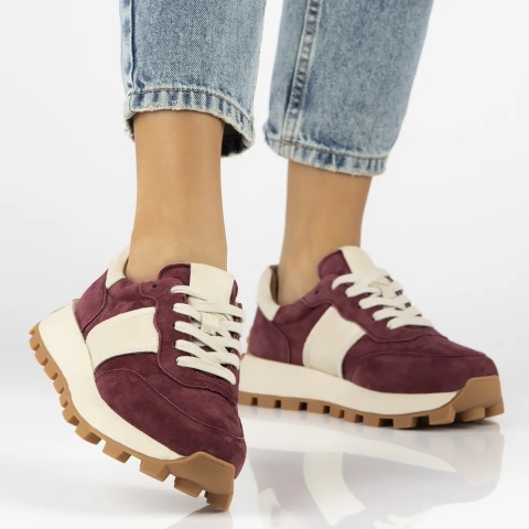 Skórzane sneakersy damskie na platformie Filippo DP7112/26 BG bordo