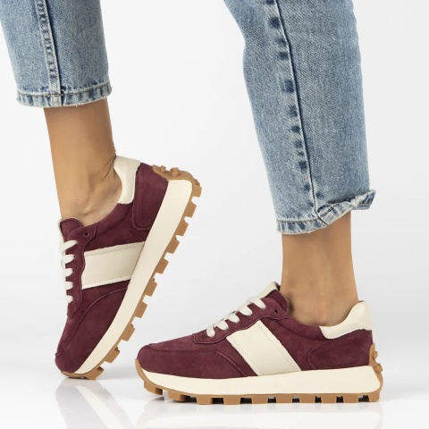 Skórzane sneakersy damskie na platformie Filippo DP7112/26 BG bordo