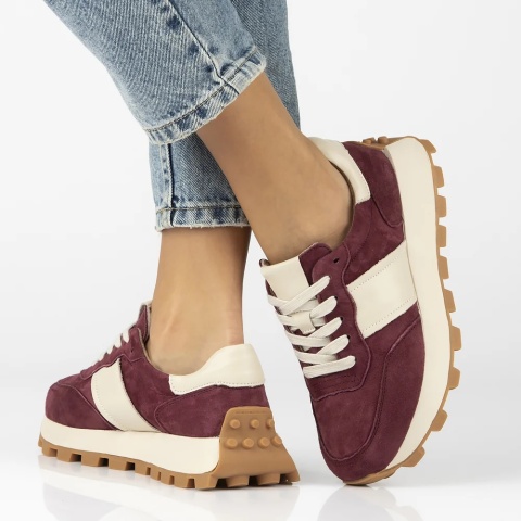 Skórzane sneakersy damskie na platformie Filippo DP7112/26 BG bordo