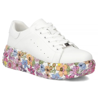 Skórzane sneakersy damskie na platformie Filippo DP7507/26 WH MLT biały