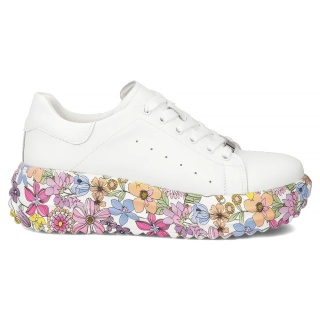 Skórzane sneakersy damskie na platformie Filippo DP7507/26 WH MLT biały