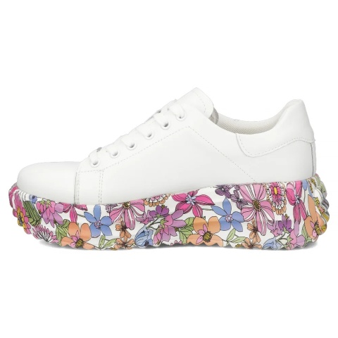 Skórzane sneakersy damskie na platformie Filippo DP7507/26 WH MLT biały