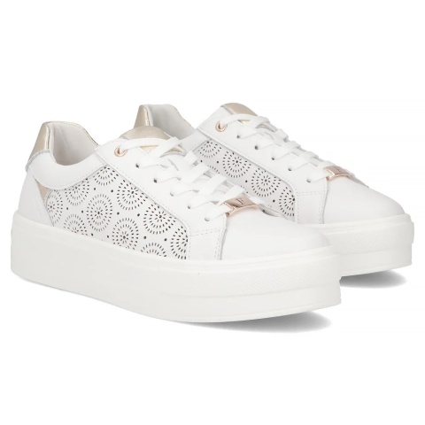 Skórzane sneakersy damskie na platformie Filippo DP7668/26 WH biały