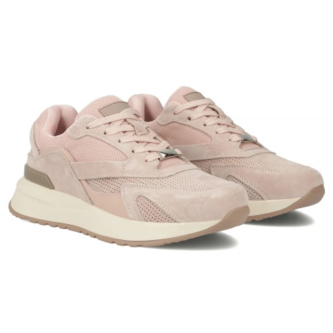 Skórzane sneakersy damskie na platformie Filippo DP7728/26 PI róż