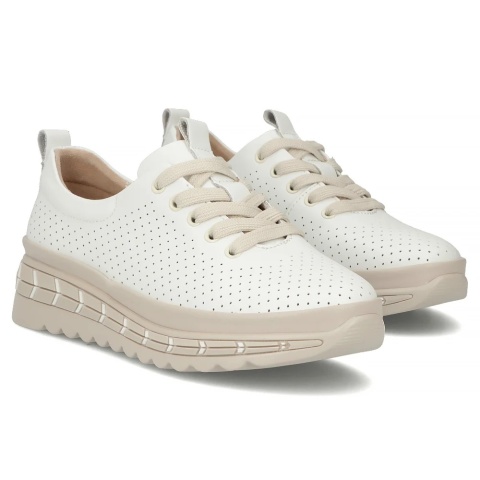 Skórzane sneakersy damskie na platformie Filippo DP7803/26 WH biały