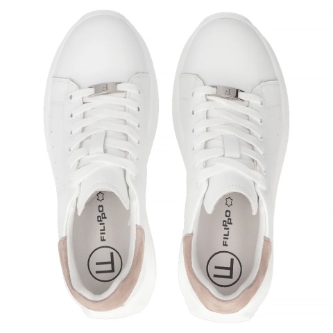 Skórzane sneakersy damskie na platformie Filippo DP6739/26 WH BE biały