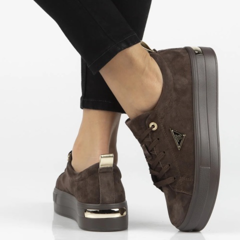 Skórzane półbuty damskie na platformie Filippo DP3533/26 D BR brąz