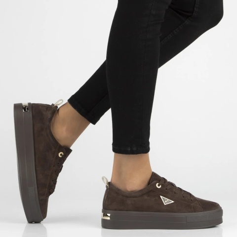 Skórzane półbuty damskie na platformie Filippo DP3533/26 D BR brąz