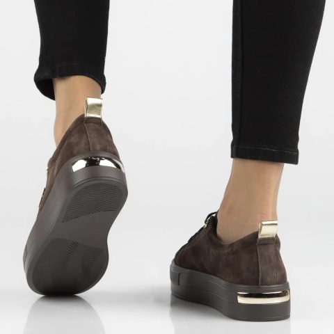 Skórzane półbuty damskie na platformie Filippo DP3533/26 D BR brąz
