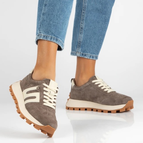 Skórzane sneakersy damskie na platformie Filippo DP6743/25 TP beż