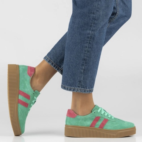 Skórzane sneakersy damskie na platformie Filippo DP6776/26 GE FH zielony