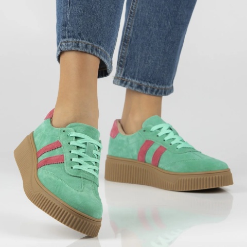 Skórzane sneakersy damskie na platformie Filippo DP6776/26 GE FH zielony