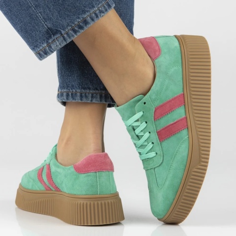Skórzane sneakersy damskie na platformie Filippo DP6776/26 GE FH zielony