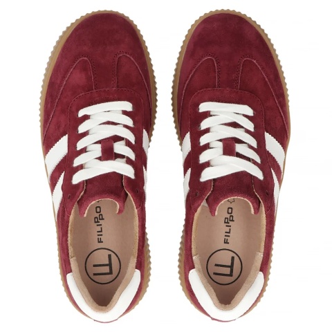 Skórzane sneakersy damskie na platformie Filippo DP6776/26 BG bordo