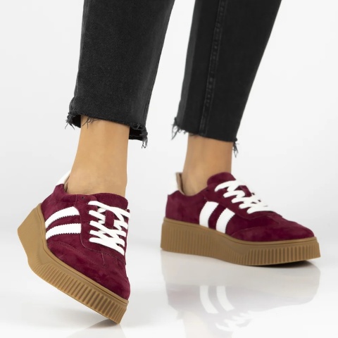 Skórzane sneakersy damskie na platformie Filippo DP6776/26 BG bordo