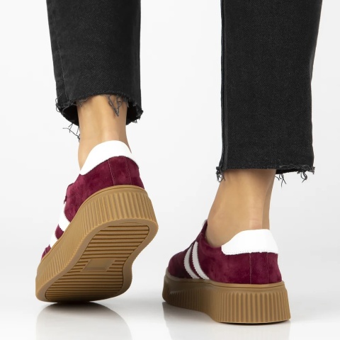 Skórzane sneakersy damskie na platformie Filippo DP6776/26 BG bordo