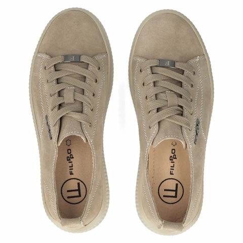 Skórzane sneakersy damskie na platformie Filippo DP6122/26 TP beż