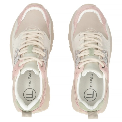 Skórzane sneakersy damskie na platformie Filippo DP7560/26 PI róż