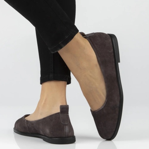 Skórzane baleriny damskie DP7741/26 D. BR brąz