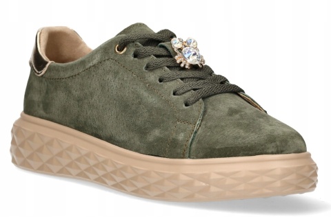 Skórzane sneakersy damskie na platformie Sergio Leone SP-110 khaki