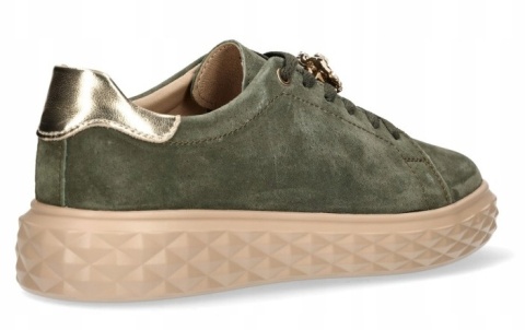 Skórzane sneakersy damskie na platformie Sergio Leone SP-110 khaki