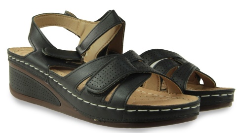 Sandały damskie na koturnie Cabin 10699-1 czarny