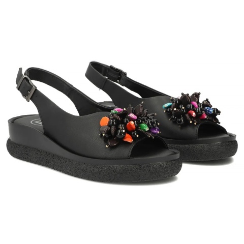 Skórzane sandały na platformie Filippo DS6983/26 BK czarny