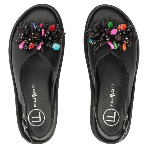 Skórzane sandały na platformie Filippo DS6983/26 BK czarny