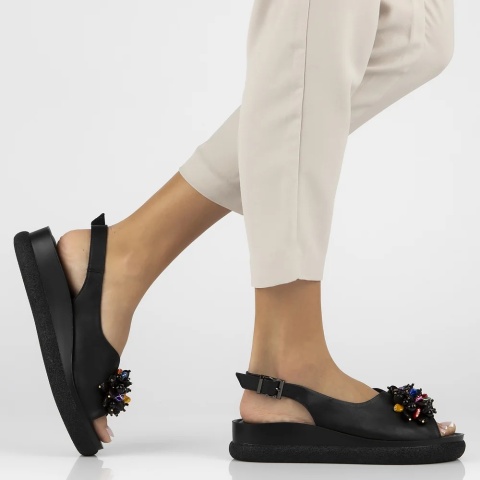 Skórzane sandały na platformie Filippo DS6983/26 BK czarny