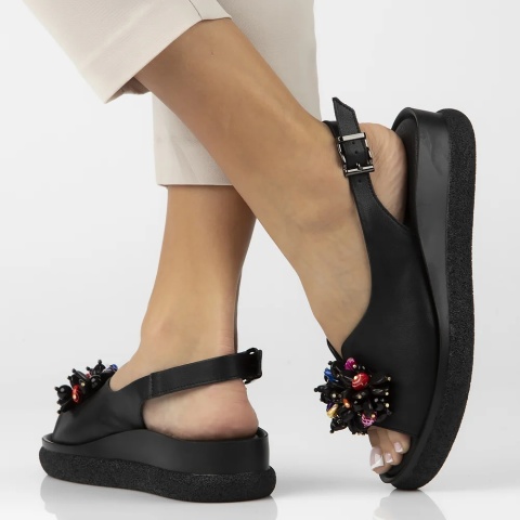 Skórzane sandały na platformie Filippo DS6983/26 BK czarny