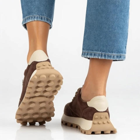 Skórzane sneakersy damskie na platformie Filippo DP7498/26 BE beż